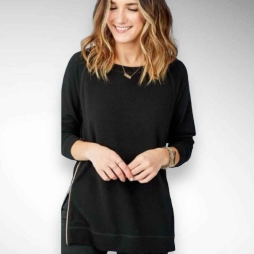 STELLA & DOT Black The Zip Pullover Sweatshirt Large | EUC